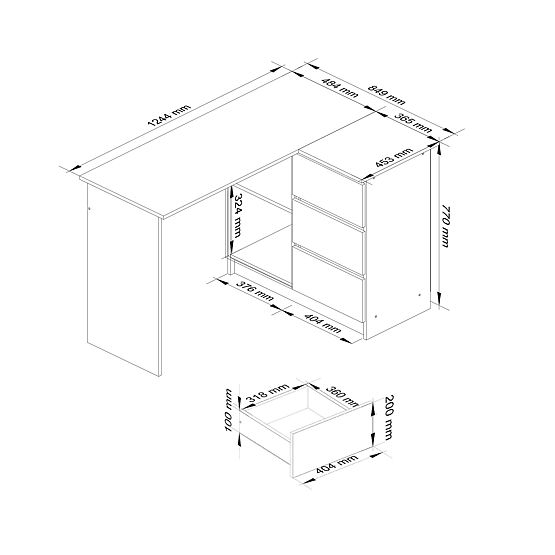 NAROŻNY STÓŁ B16 CLP PRAWY PK BIAŁY / SZARY