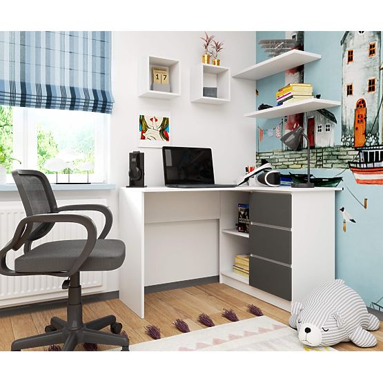 NAROŻNY STÓŁ B16 CLP PRAWY PK BIAŁY / SZARY