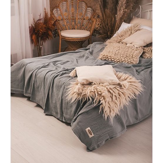 Narzuta muślinowa 210x240 ciemnoszara