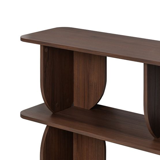 Niska biblioteczka Loocky, zaokrąglona, Orzech Warmia