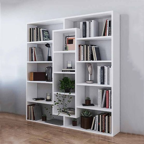 Nowoczesna stojąca biblioteczka z 14 półkami biała
