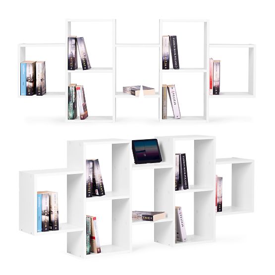 Nowoczesna wisząca półka z 8 półkami biała