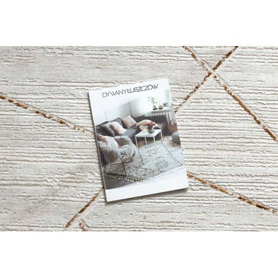 Nowoczesny dywan DUKE 51557 kremowy / złoty - Geometryczny, strukturalny, bardzo delikatny, frędzle