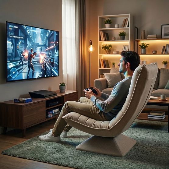 Obrotowy fotel relaksacyjny z regulowanym leżakiem do salonu beżowy ModernHome