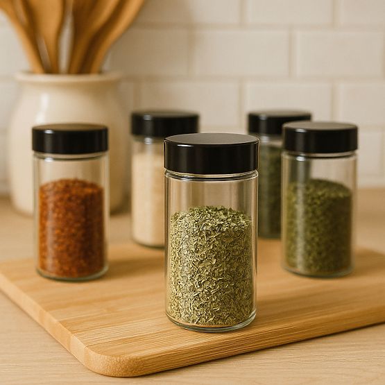 Obrotowy stojak na przyprawy ROTOR BLACK 20 słoików + 72 naklejki