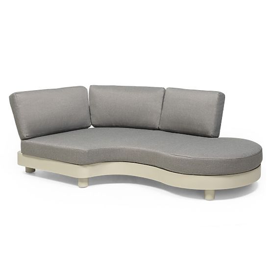 Ogrodowa narożna sofa z 2 stolikami Santa Ana, aluminiowa, beżowa, dekor marmurowy, zaokrąglone kszt