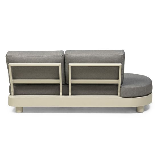Ogrodowa narożna sofa z 2 stolikami Santa Ana, aluminiowa, beżowa, dekor marmurowy, zaokrąglone kszt