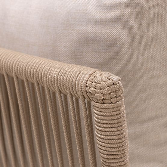 Ogrodowa narożna sofa z stolikiem Borgetto, plecionka, drewno akacjowe FSC, wygląd teakowy, jasny b