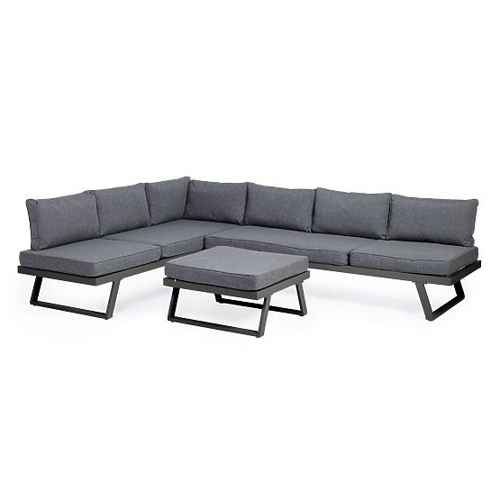 Ogrodowa narożna sofa z stolikiem Lafoole Lunge, spun-poly, ciemnoszara