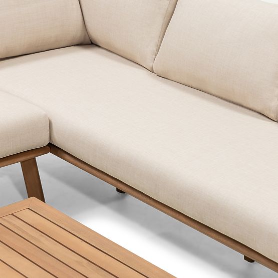 Ogrodowa narożna sofa z stolikiem Penne, drewno eukaliptusowe FSC, beżowa