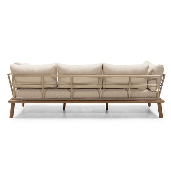 Ogrodowa narożna sofa z stolikiem Penne, drewno eukaliptusowe FSC, beżowa