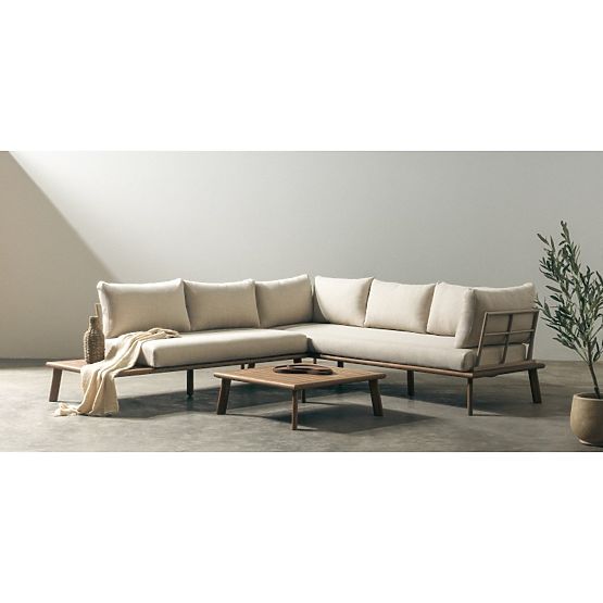 Ogrodowa narożna sofa z stolikiem Penne, drewno eukaliptusowe FSC, beżowa