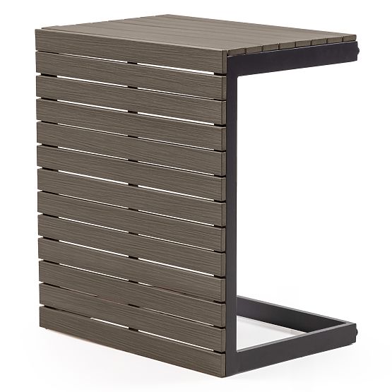 Ogrodowa narożna sofa z stolikiem Valongo, polywood, spun-poly, jasnoszary/antracytowy