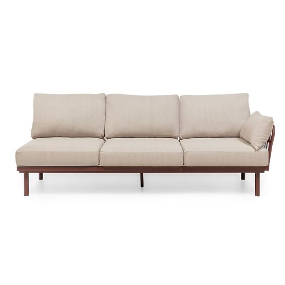 Ogrodowa narożna sofa ze stolikiem Amarello, aluminiowa, pleciona, jasnobeżowa/bordowa