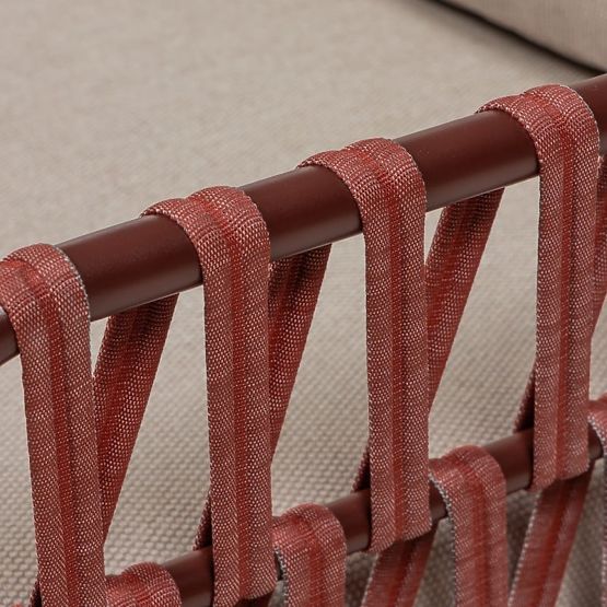 Ogrodowa narożna sofa ze stolikiem Amarello, aluminiowa, pleciona, jasnobeżowa/bordowa