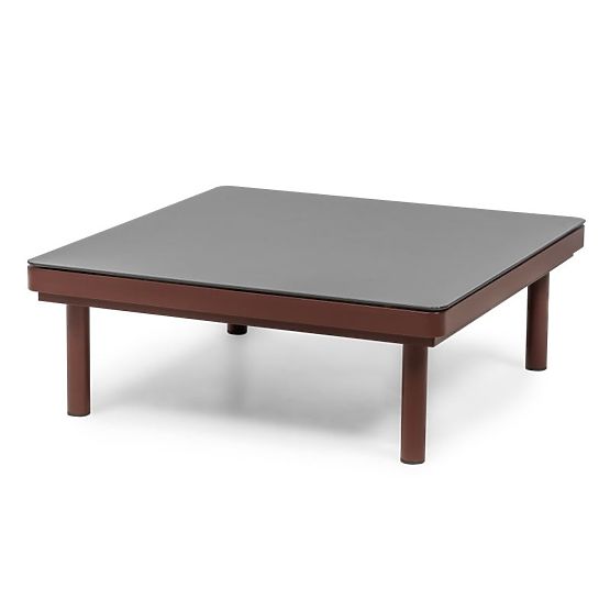 Ogrodowa narożna sofa ze stolikiem Amarello, aluminiowa, pleciona, jasnobeżowa/bordowa