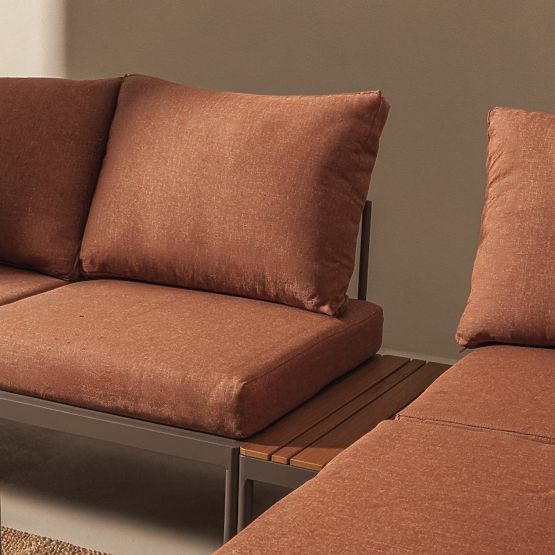 Ogrodowa narożna sofa ze stolikiem Lugi, polywood, mokka/szary