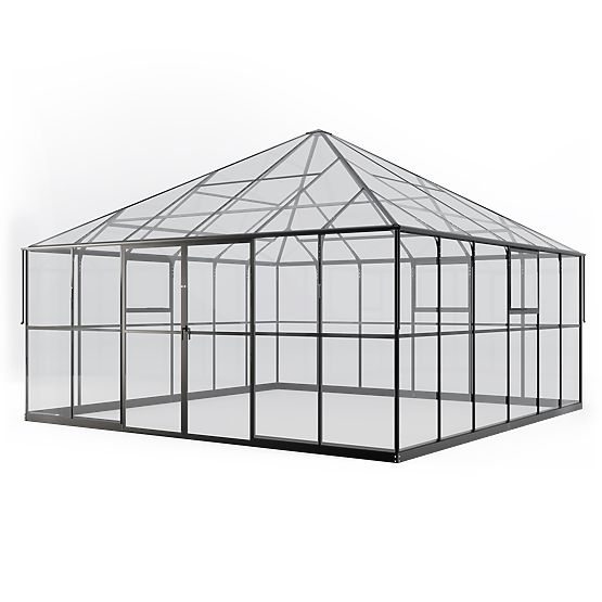 Ogrodowa oranżeria ProGlass Gazebo Large z podstawą 17,8 m² szkło hartowane 4 mm, aluminium, czarna