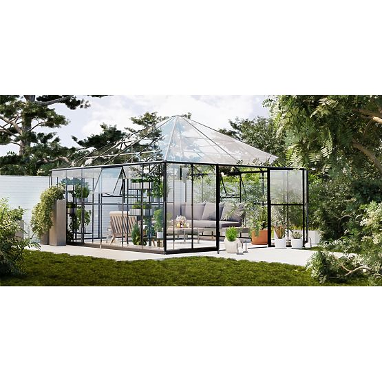 Ogrodowa oranżeria ProGlass Gazebo Large z podstawą 17,8 m² szkło hartowane 4 mm, aluminium, czarna
