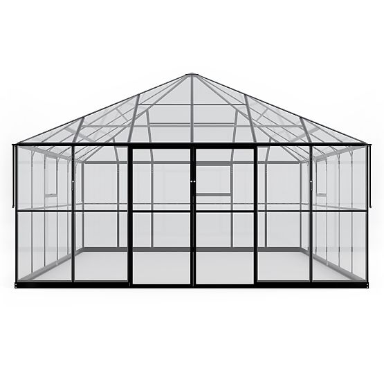 Ogrodowa oranżeria ProGlass Gazebo Large z podstawą 17,8 m² szkło hartowane 4 mm, aluminium, czarna