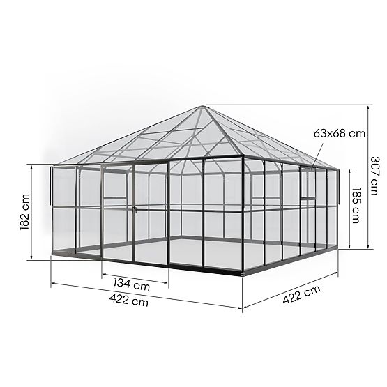 Ogrodowa oranżeria ProGlass Gazebo Large z podstawą 17,8 m² szkło hartowane 4 mm, aluminium, czarna