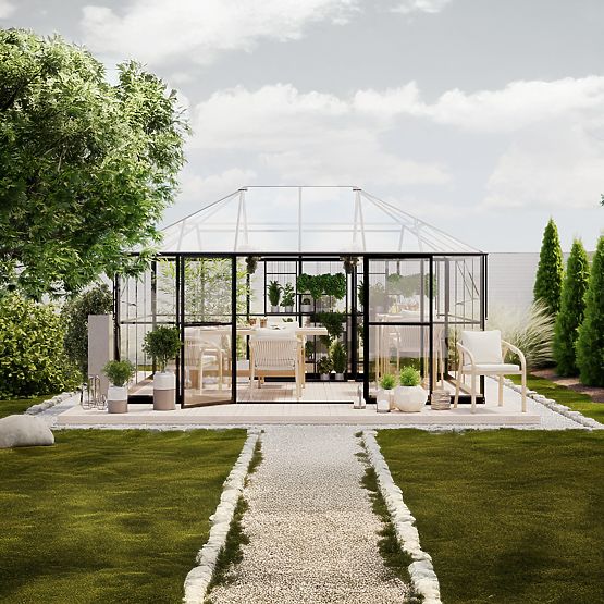 Ogrodowa oranżeria ProGlass Gazebo Standard z podstawą 12 m² szkło hartowane 4 mm, aluminium, czarny