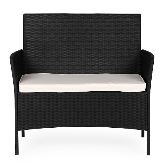 Ogrodowa sofa dwuosobowa z poduszką ławka na balkon taras ogród czarna MultiGarden