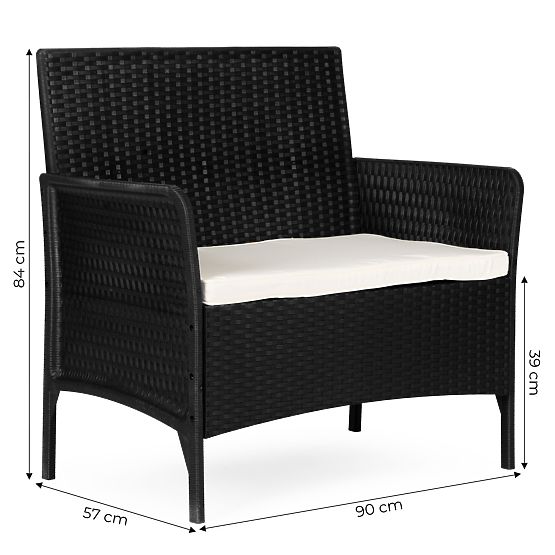 Ogrodowa sofa dwuosobowa z poduszką ławka na balkon taras ogród czarna MultiGarden