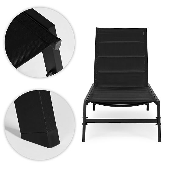 Ogrodowe leżak plażowy z regulowanym oparciem, stalowa konstrukcja, czarne MultiGarden