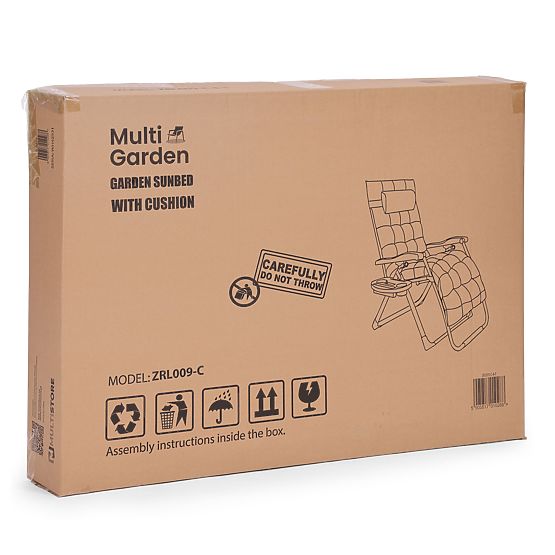 Ogrodowy leżak plażowy z poduszką i regulowanym oparciem czarny złota rama MultiGarden