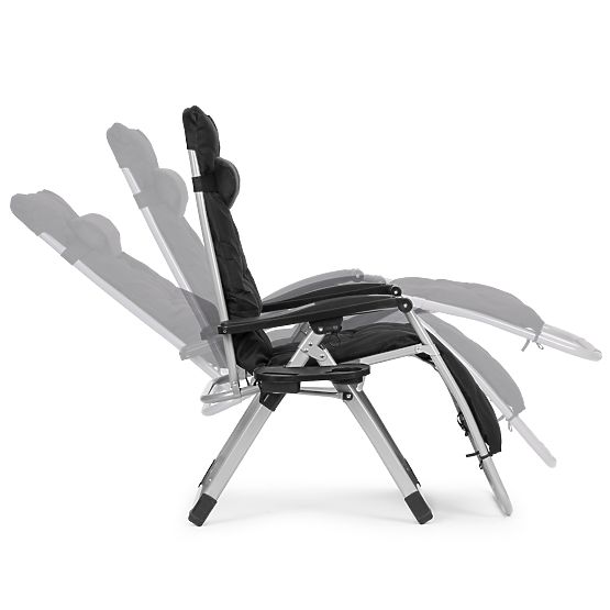 Ogrodowy leżak plażowy z regulowanym oparciem i poduszką + zagłówek czarny MultiGarden