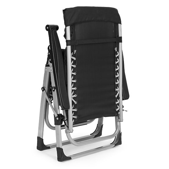 Ogrodowy leżak plażowy z regulowanym oparciem i poduszką + zagłówek czarny MultiGarden