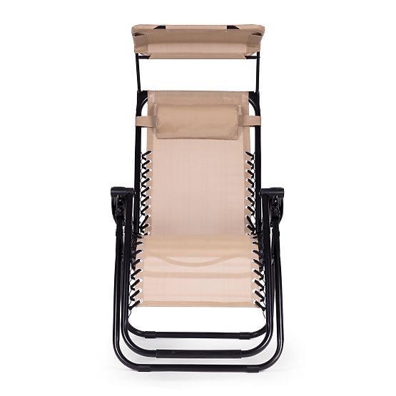Ogrodowy leżak plażowy z regulowanym oparciem i ruchomym daszkiem Modernhome - beżowy