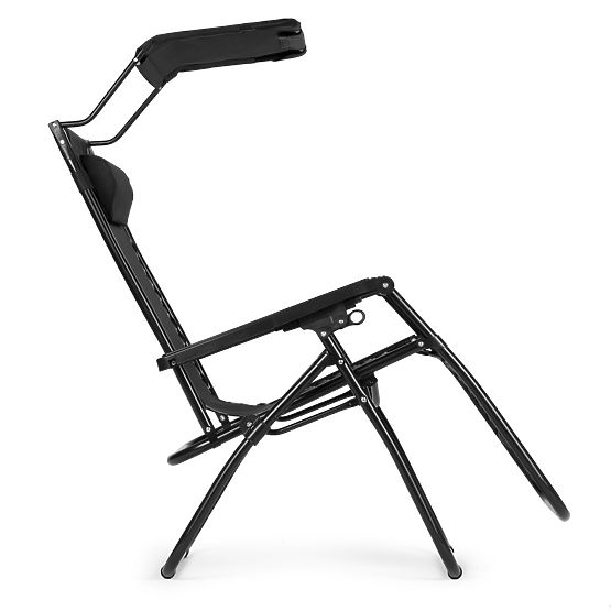 Ogrodowy leżak plażowy z regulowanym oparciem i ruchomym daszkiem Modernhome - czarny