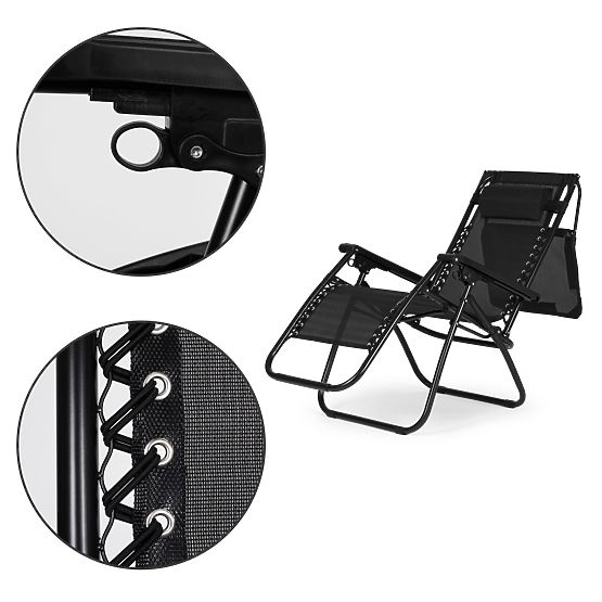 Ogrodowy leżak plażowy z regulowanym oparciem i ruchomym daszkiem Modernhome - czarny