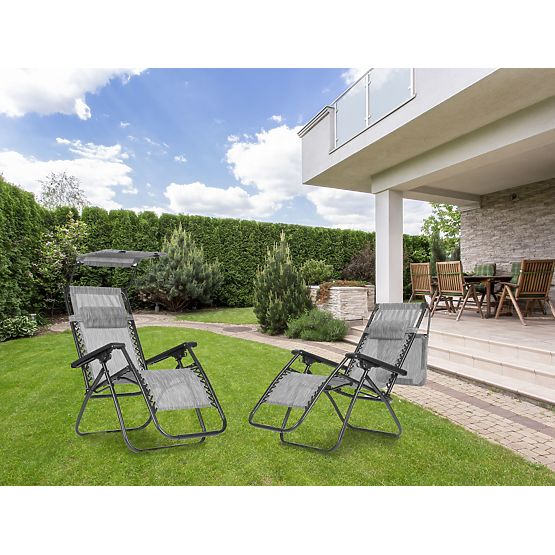 Ogrodowy leżak plażowy z regulowanym oparciem i ruchomym daszkiem Modernhome - szary