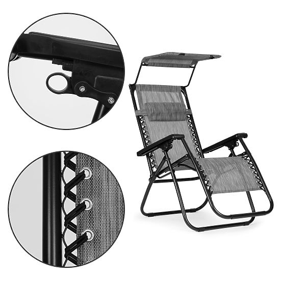 Ogrodowy leżak plażowy z regulowanym oparciem i ruchomym daszkiem Modernhome - szary