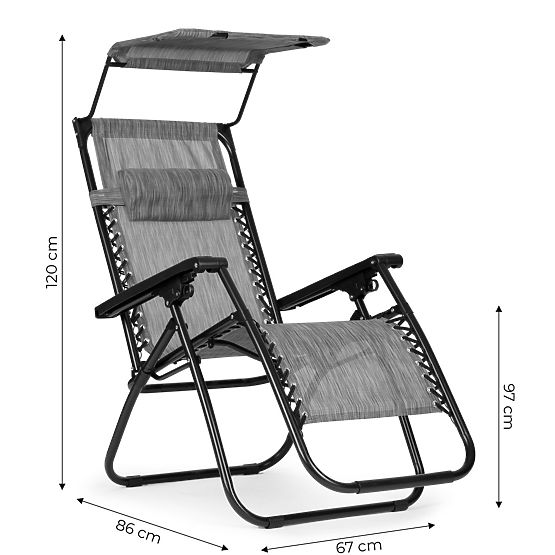 Ogrodowy leżak plażowy z regulowanym oparciem i ruchomym daszkiem Modernhome - szary