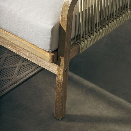 Ogrodowy narożny zestaw z stołem Castello, plecionka, drewno akacjowe FSC, wygląd teakowy, beżowy