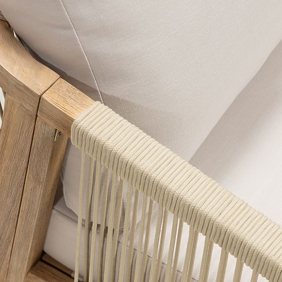 Ogrodowy narożny zestaw z stołem Castello, plecionka, drewno akacjowe FSC, wygląd teakowy, beżowy