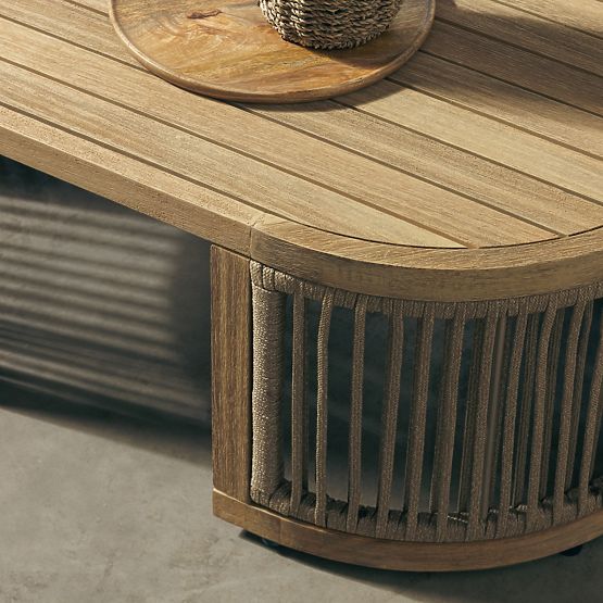 Ogrodowy narożny zestaw z stolikiem Vetralla, plecionka, drewno akacjowe FSC, wygląd teakowy, jasnob