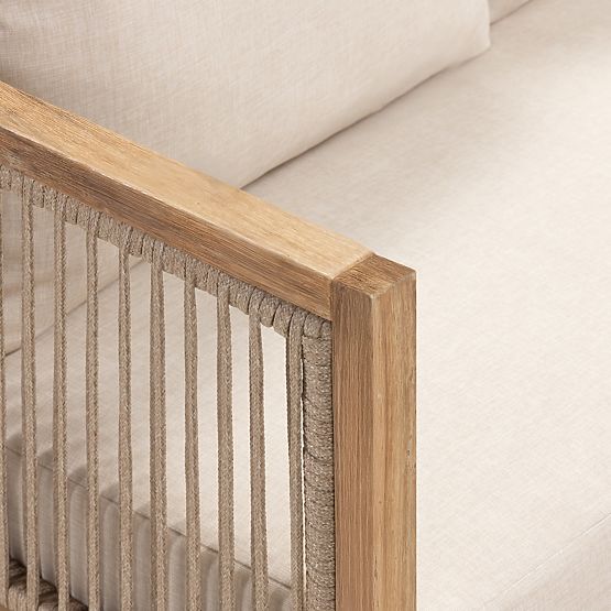 Ogrodowy narożny zestaw z stolikiem Vetralla, plecionka, drewno akacjowe FSC, wygląd teakowy, jasnob