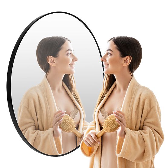 Okrągłe lustro ścienne 80 cm wiszące nowoczesna czarna rama aluminium ModernHome