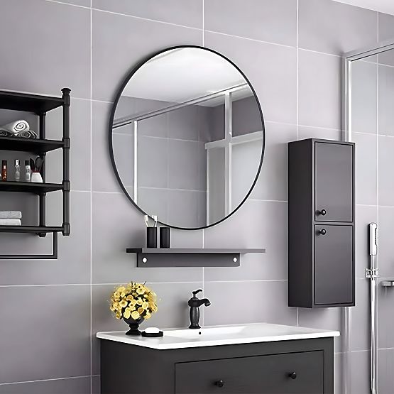 Okrągłe lustro ścienne 80 cm wiszące nowoczesna czarna rama aluminium ModernHome