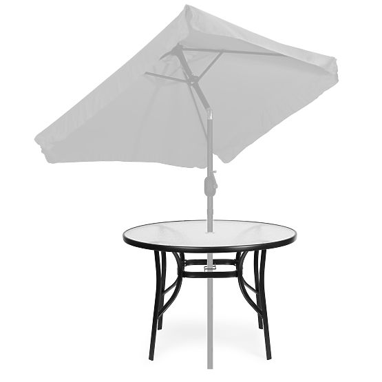 Okrągły stół ogrodowy 105 cm na taras, ogród, balkon, szkło hartowane, otwór na parasol MultiGarden