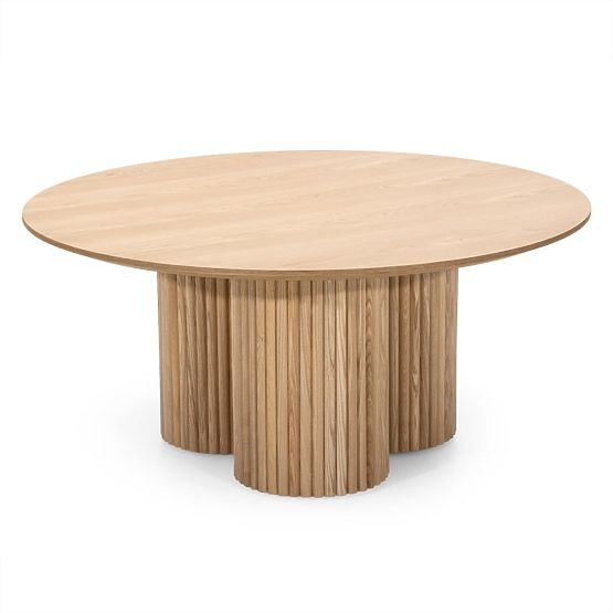 Okrągły stolik kawowy Vesby 100 cm, naturalny dąb, jesion, lamele