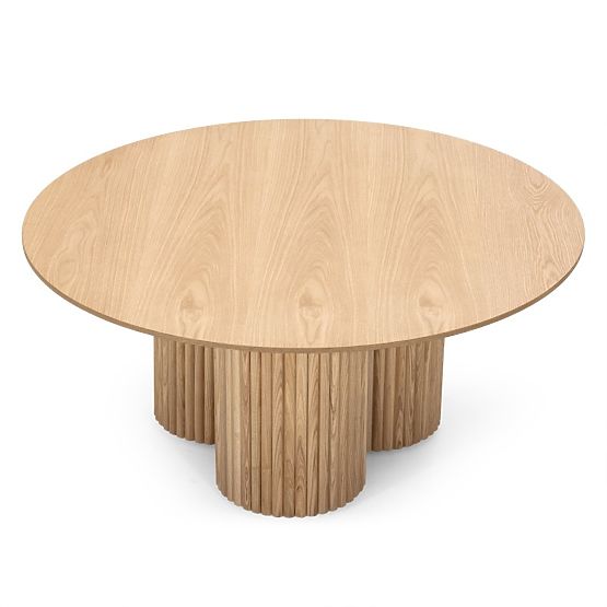 Okrągły stolik kawowy Vesby 100 cm, naturalny dąb, jesion, lamele