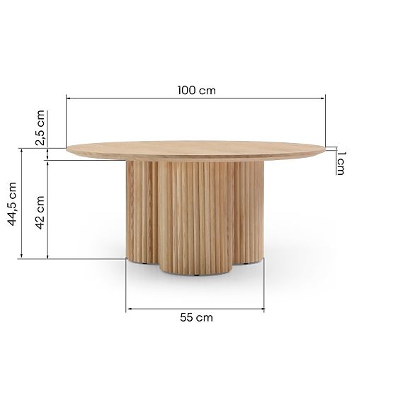 Okrągły stolik kawowy Vesby 100 cm, naturalny dąb, jesion, lamele