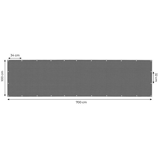 Osłona balkonowa z okuciami 100x700 cm siatka zacieniająca + elementy montażowe szara MultiGarden