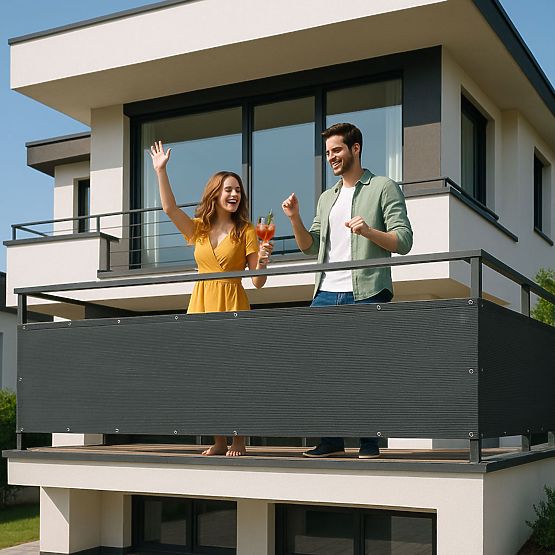 Osłona balkonowa z okuciami 150x500 cm siatka zacieniająca + elementy montażowe szara MultiGarden